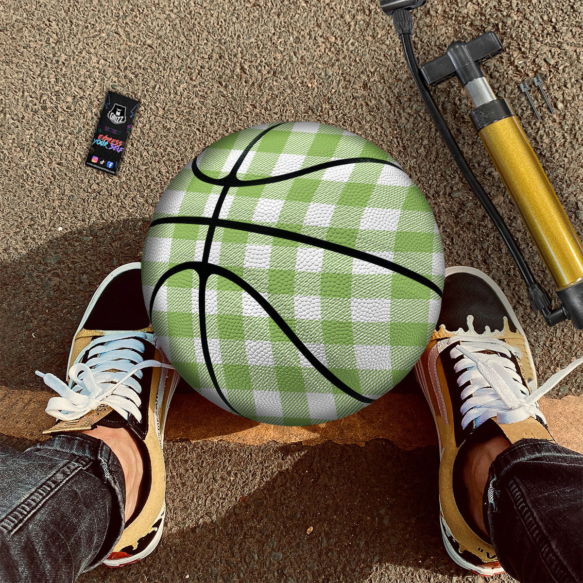 Green Pear And White Gingham Print Basketball