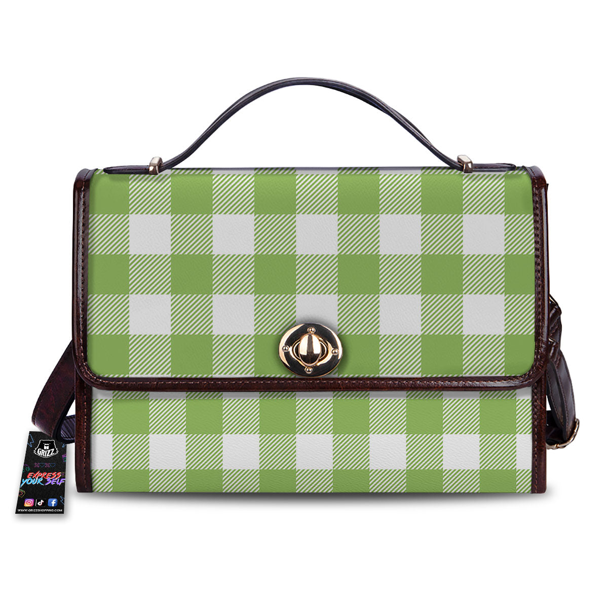 Green Pear And White Gingham Print Women's Satchel Bag