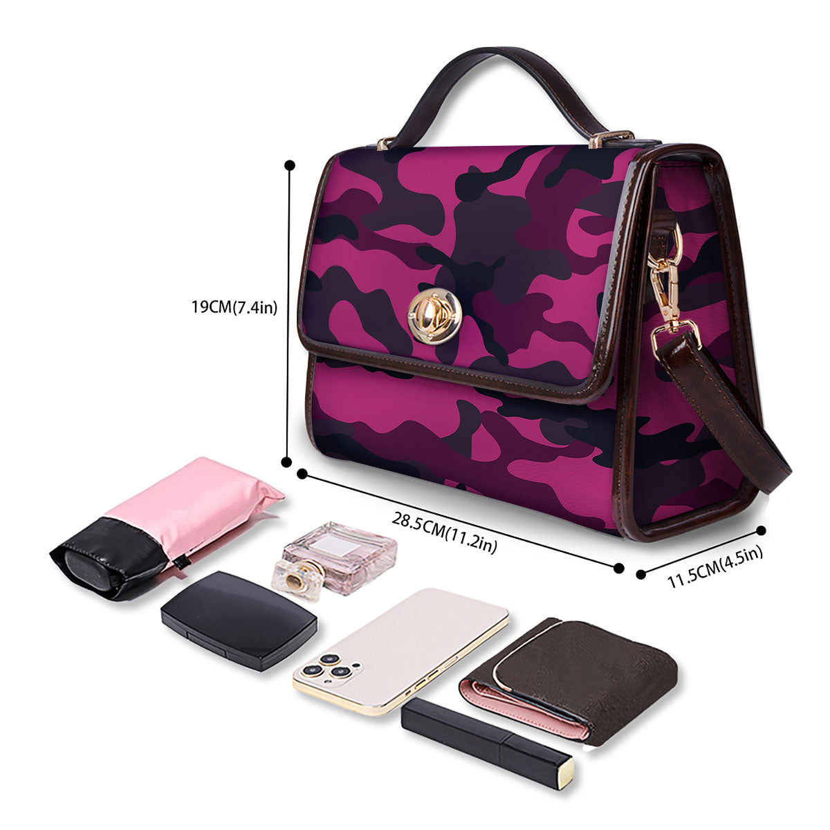 Green Pink And Black Camouflage Print Women's Satchel Bag