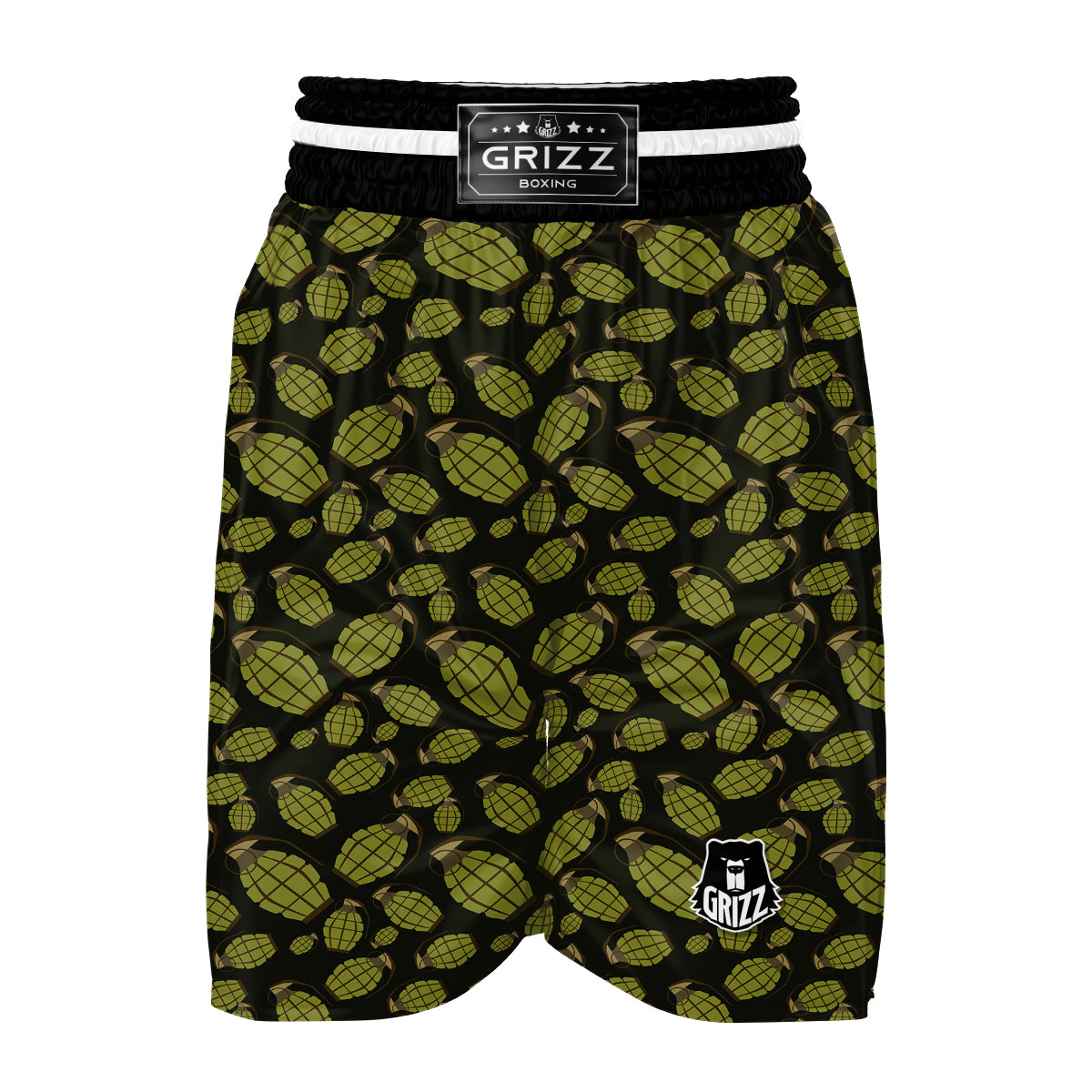 Grenade Black And Green Print Pattern Boxing Shorts-grizzshop
