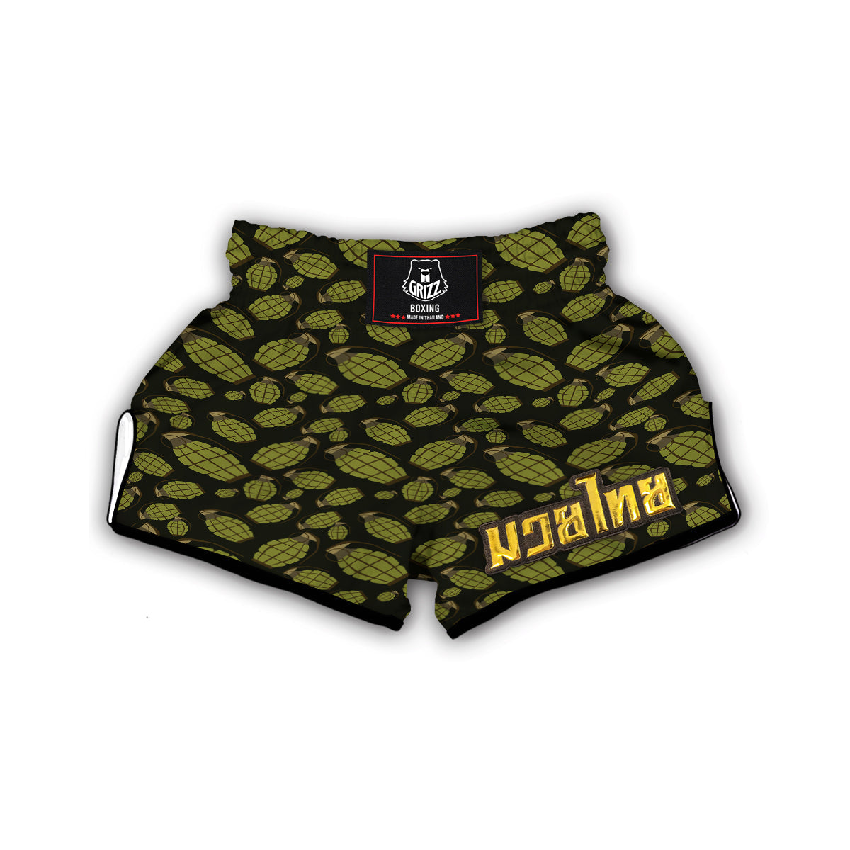 Grenade Black And Green Print Pattern Muay Thai Boxing Shorts-grizzshop