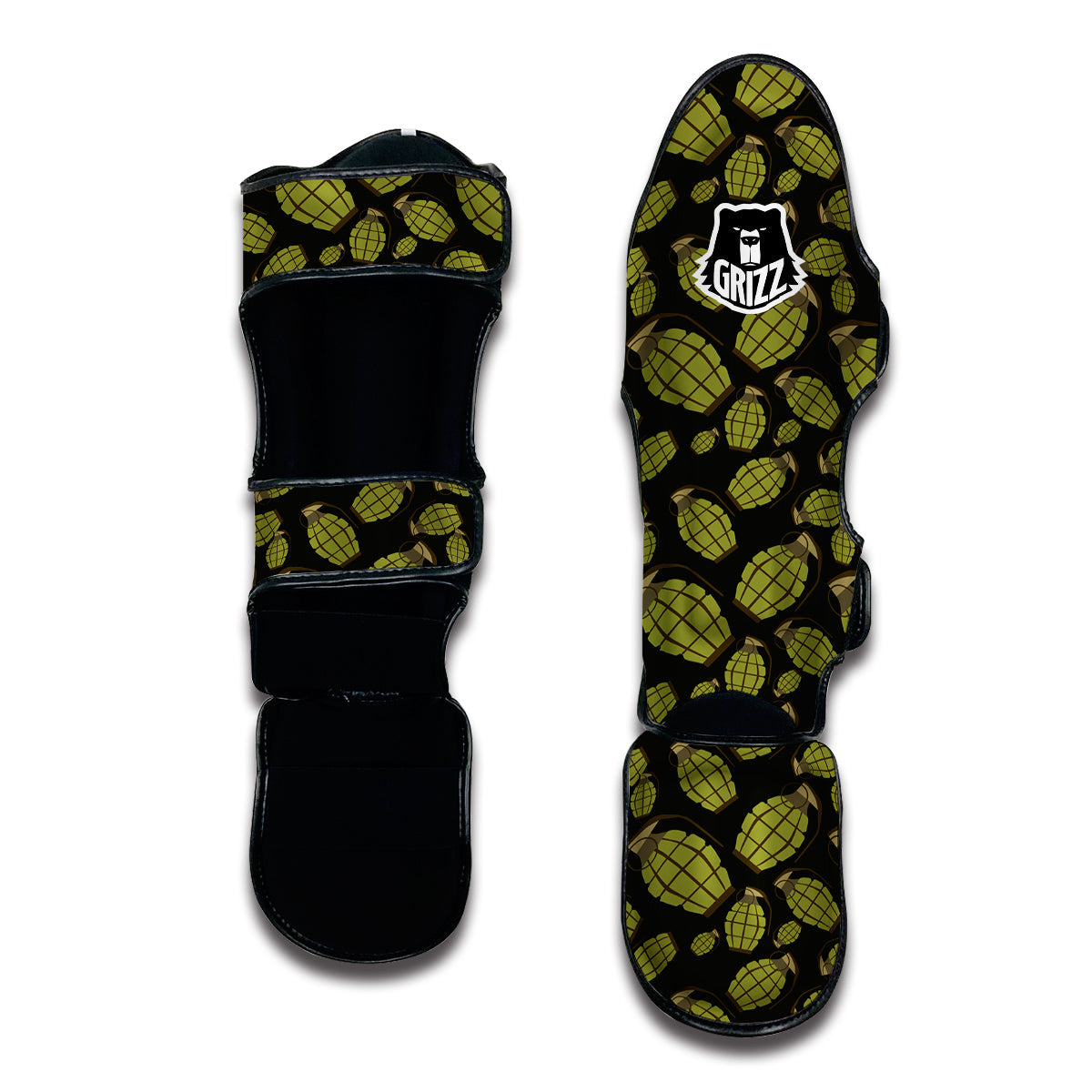 Grenade Black And Green Print Pattern Muay Thai Shin Guards-grizzshop