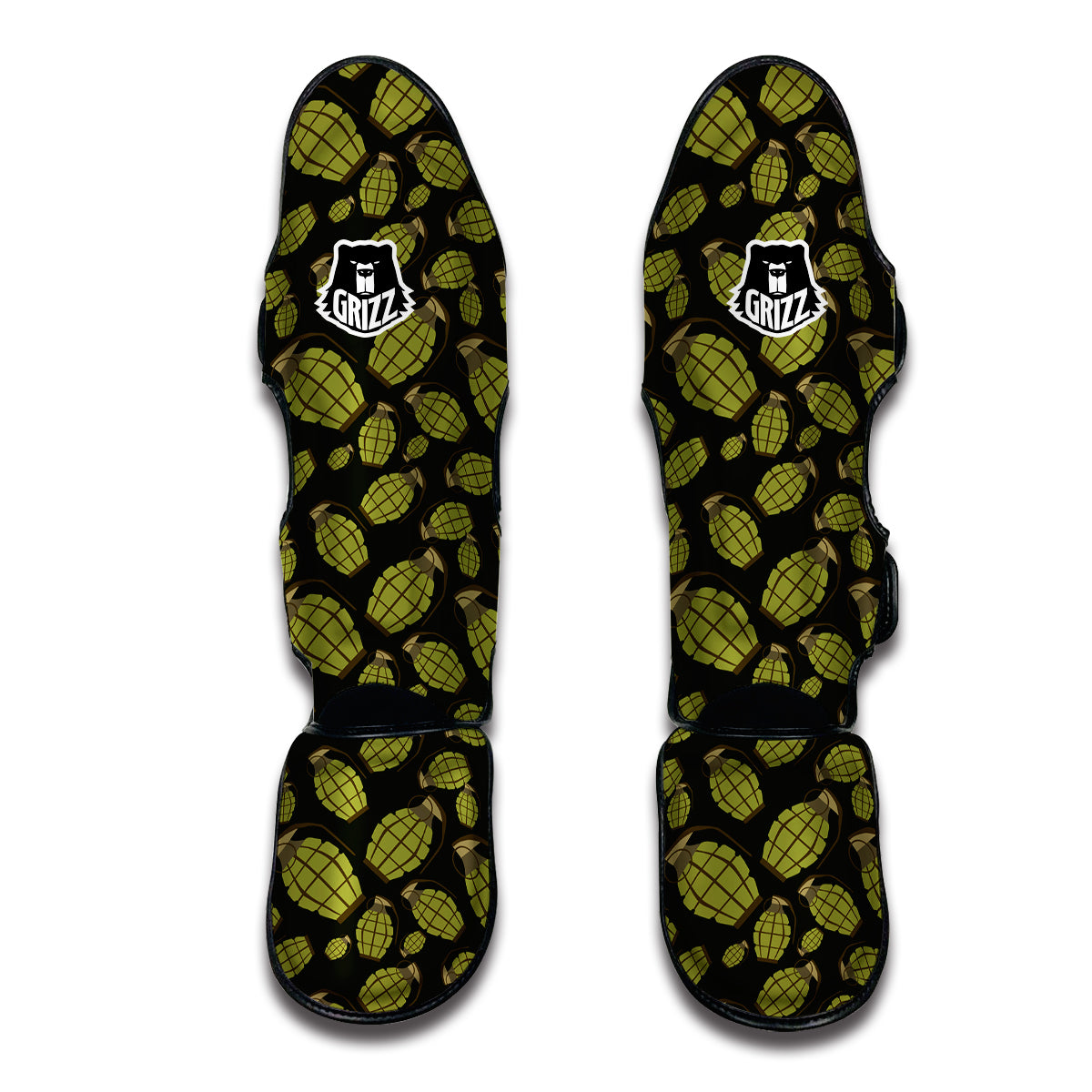 Grenade Black And Green Print Pattern Muay Thai Shin Guards-grizzshop