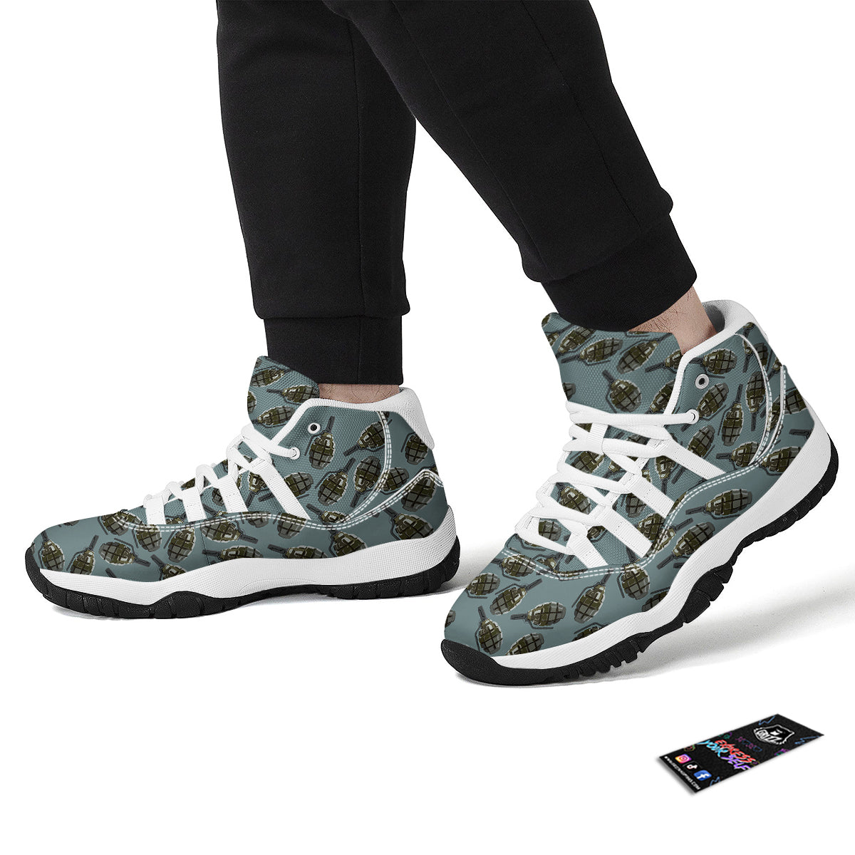 Grenade Print Pattern White Bball Shoes-grizzshop