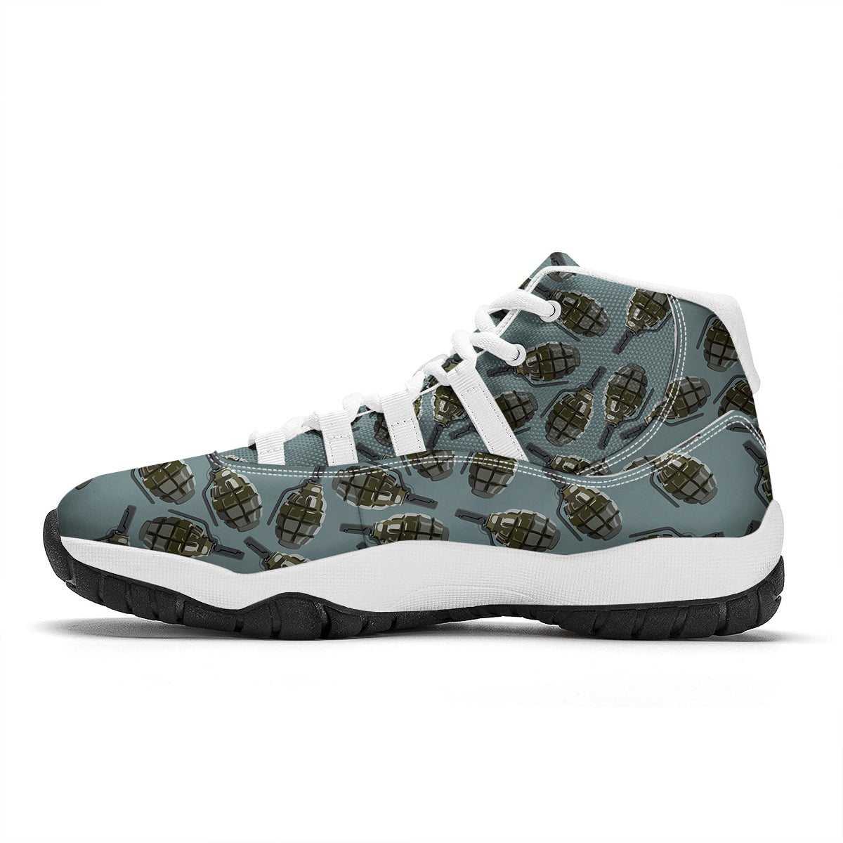 Grenade Print Pattern White Bball Shoes-grizzshop