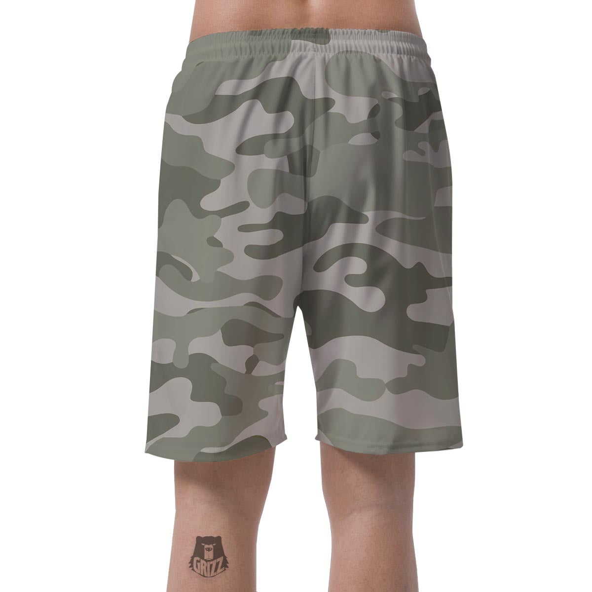 Grey And Green Camouflage Print Men's Shorts-grizzshop