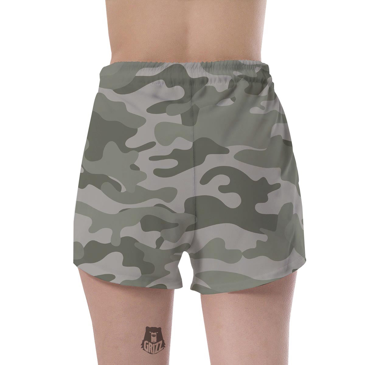 Grey And Green Camouflage Print Women's Shorts-grizzshop
