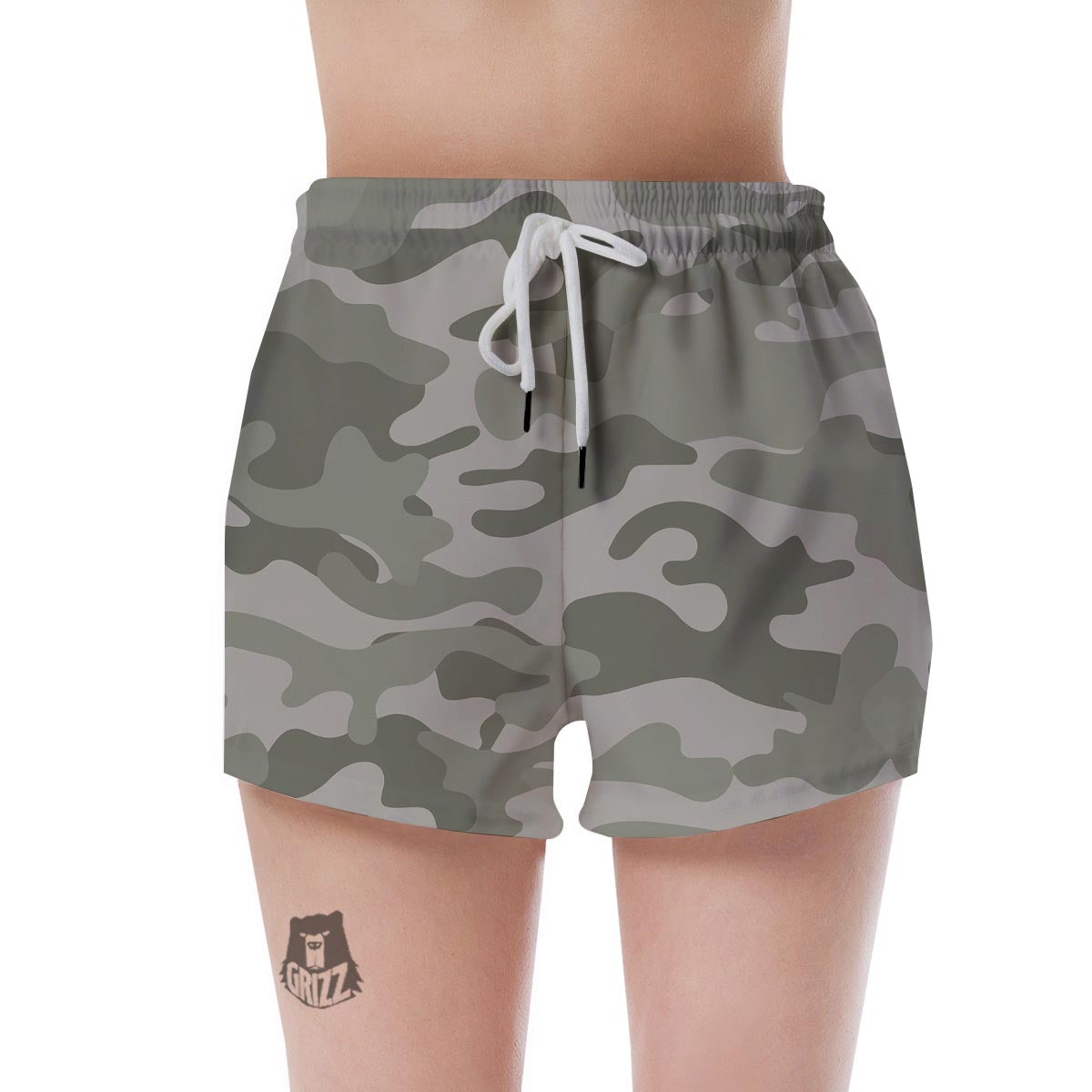 Grey And Green Camouflage Print Women's Shorts-grizzshop