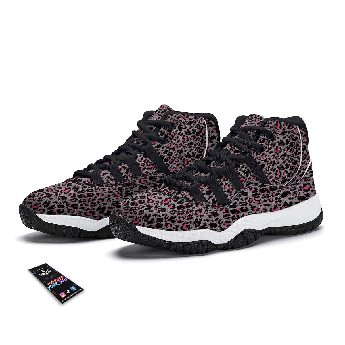 Grey And Pink Leopard Black Bball Shoes-grizzshop