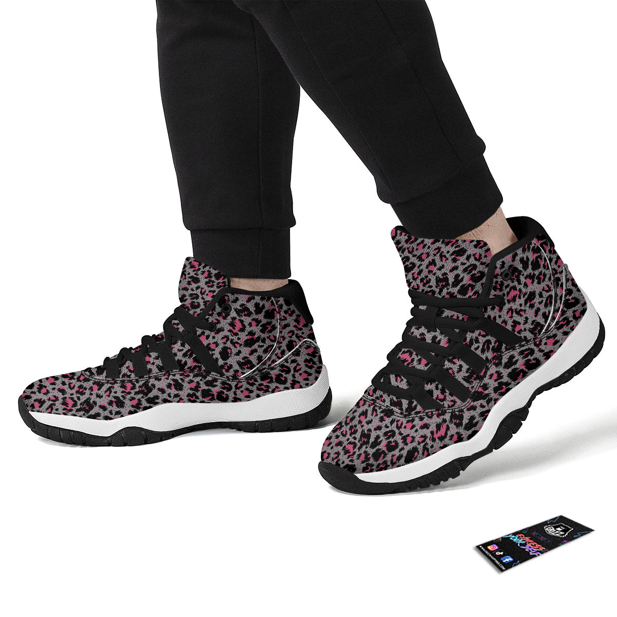Grey And Pint Leopard Black Bball Shoes-grizzshop