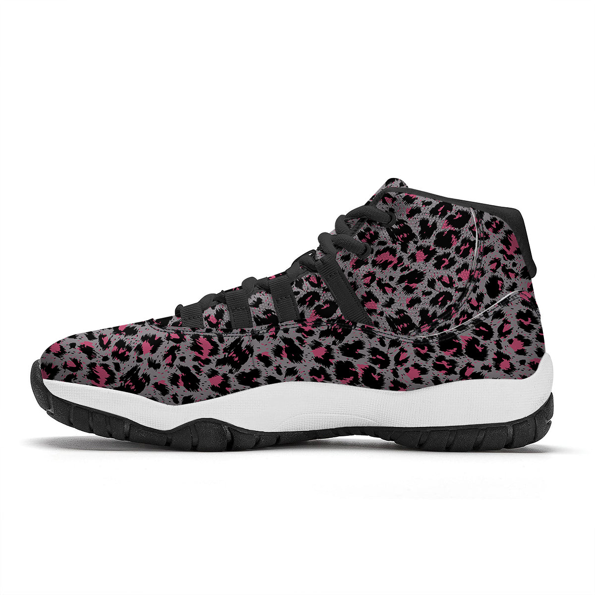 Grey And Pint Leopard Black Bball Shoes-grizzshop