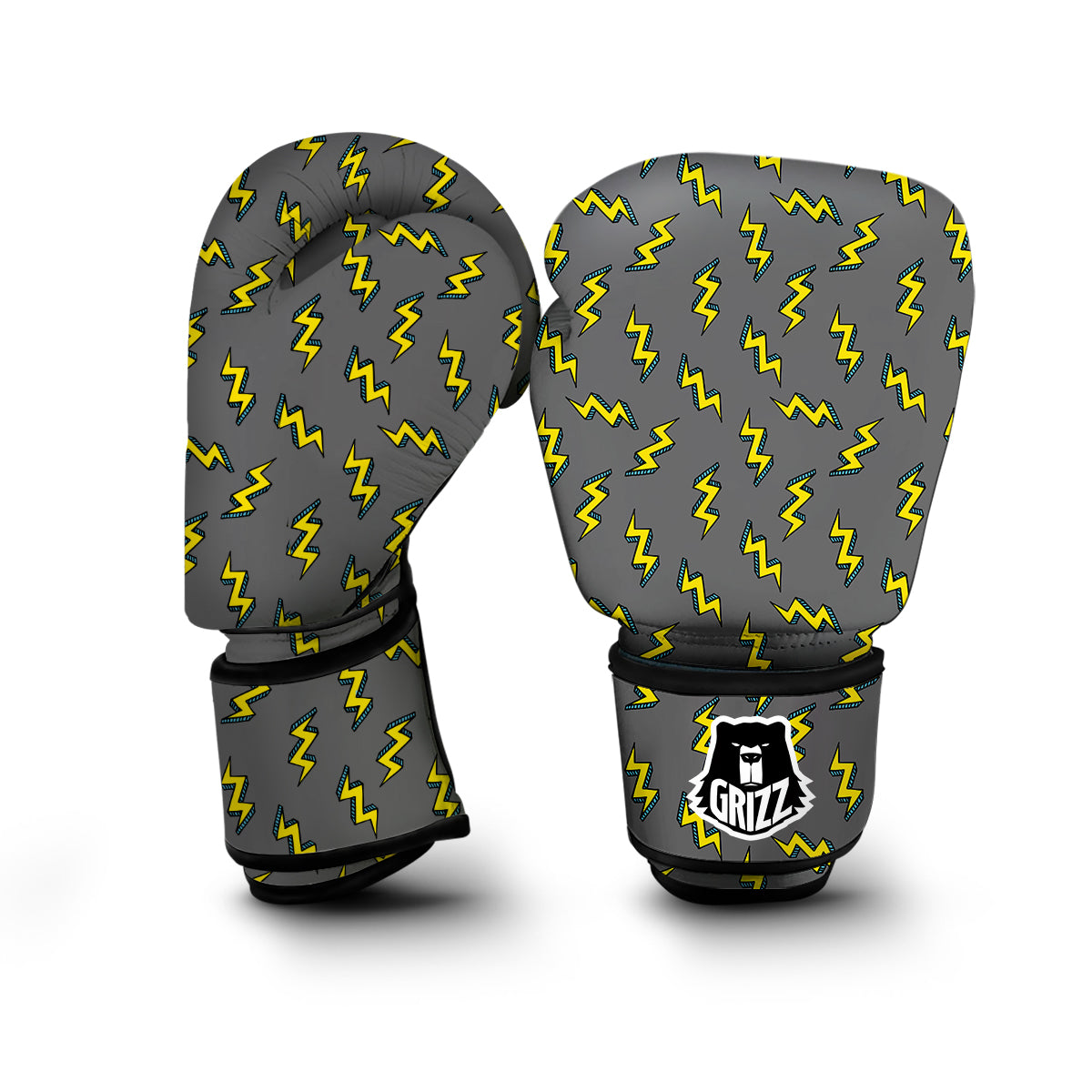 Grey And Yellow Thunder Print Pattern Boxing Gloves-grizzshop