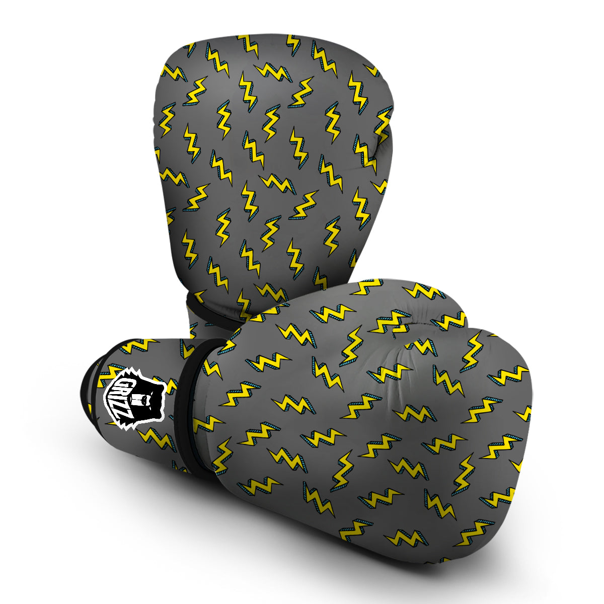 Grey And Yellow Thunder Print Pattern Boxing Gloves-grizzshop