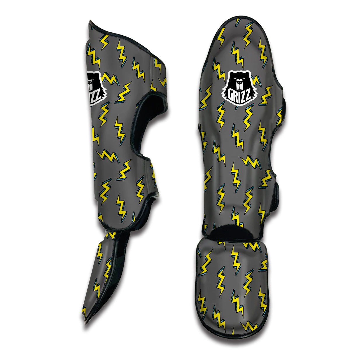 Grey And Yellow Thunder Print Pattern Muay Thai Shin Guards-grizzshop