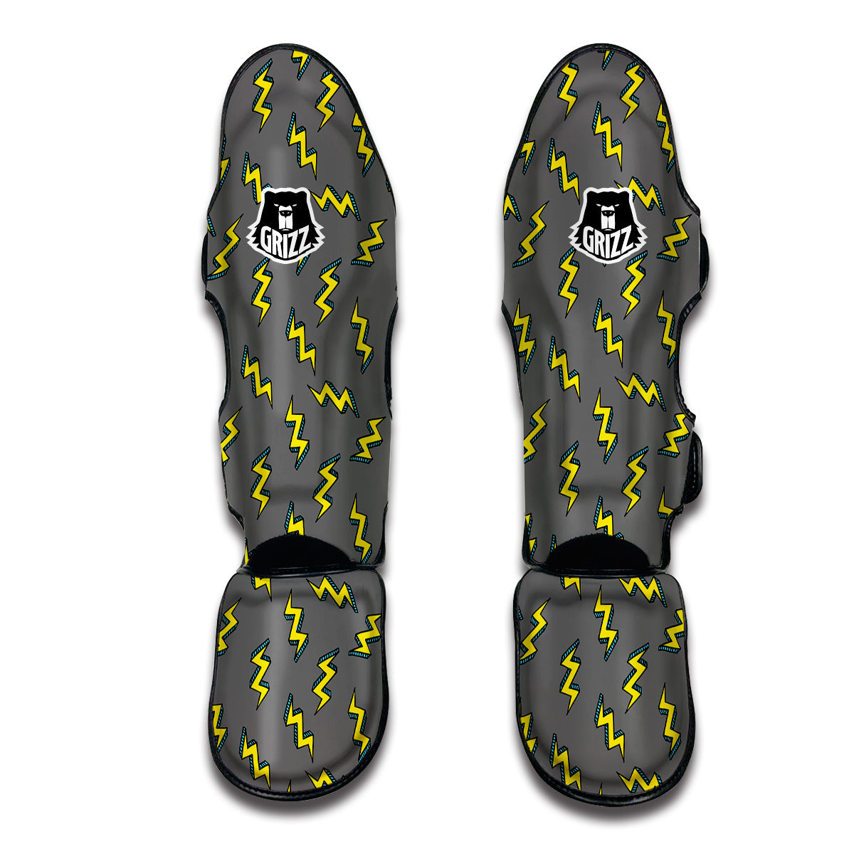 Grey And Yellow Thunder Print Pattern Muay Thai Shin Guards-grizzshop