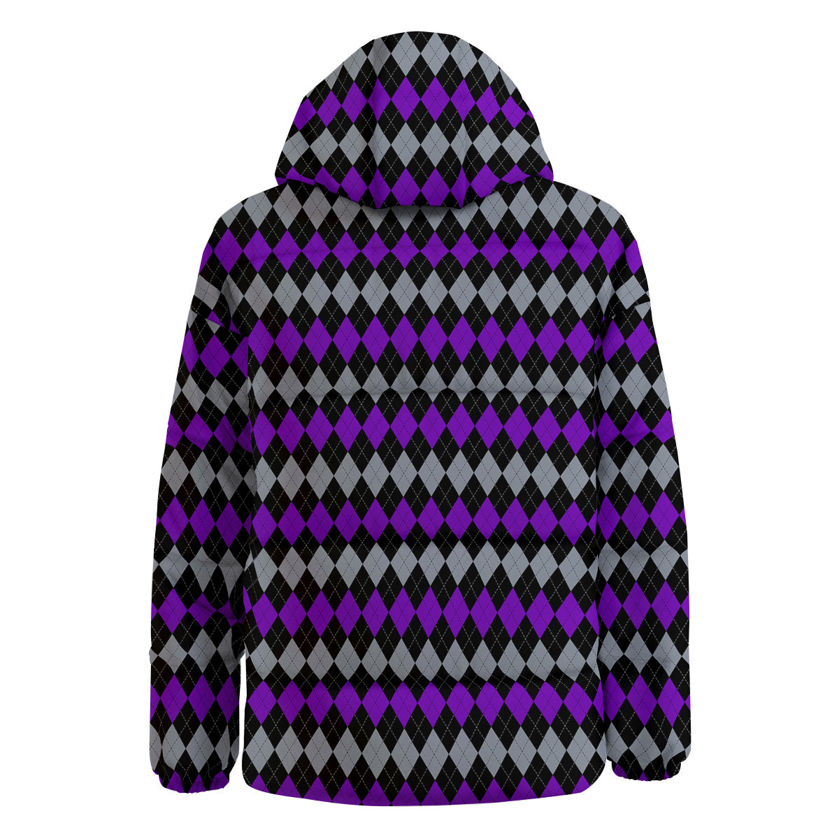 Grey Black And Violet Argyle Print Down Jacket-grizzshop