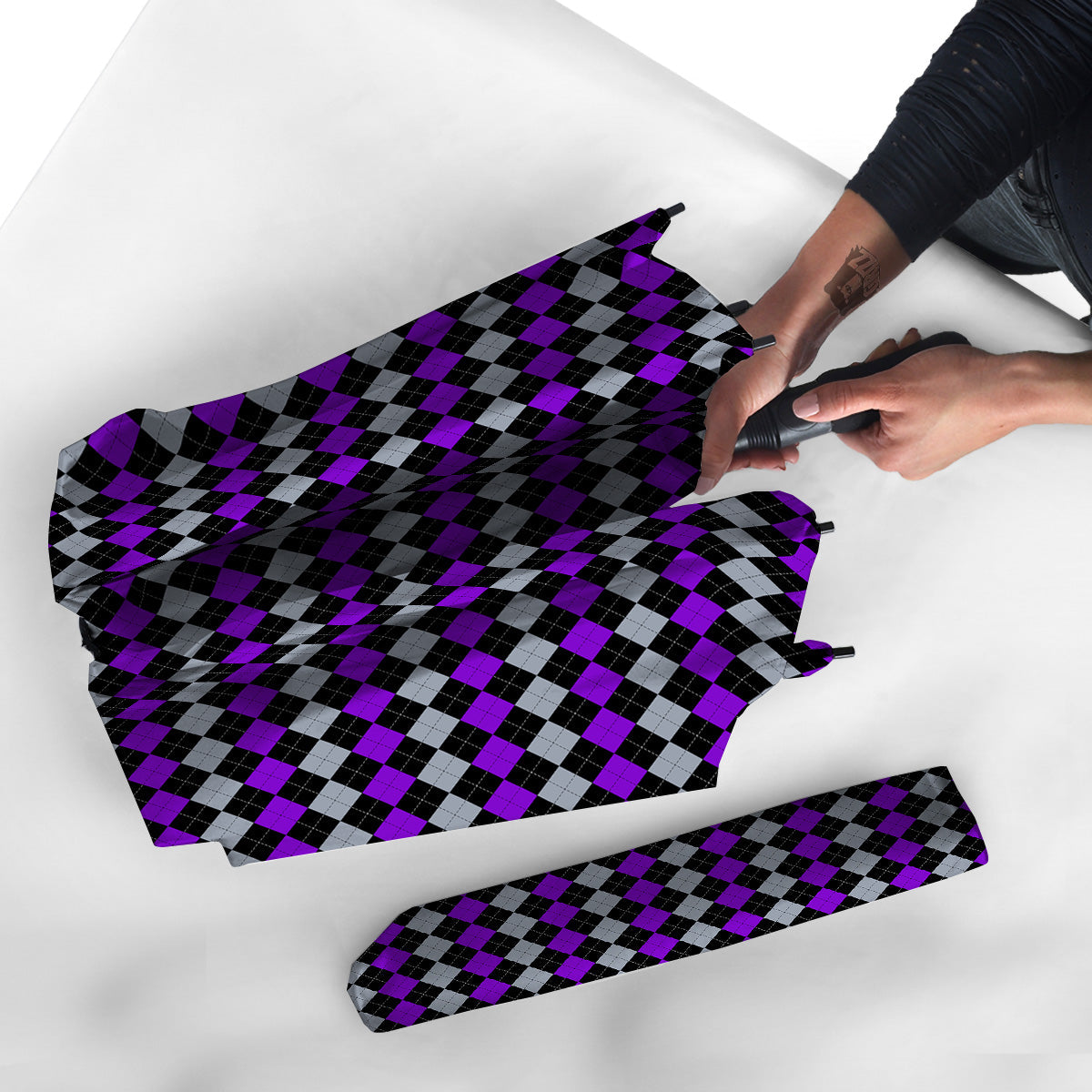 Grey Black And Violet Argyle Print Umbrella-grizzshop