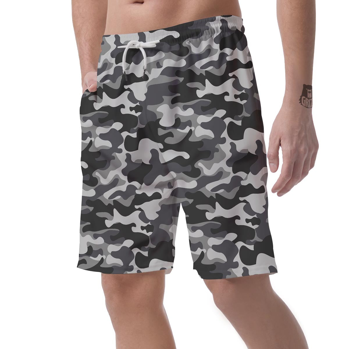 Grey Camouflage Print Men's Shorts-grizzshop