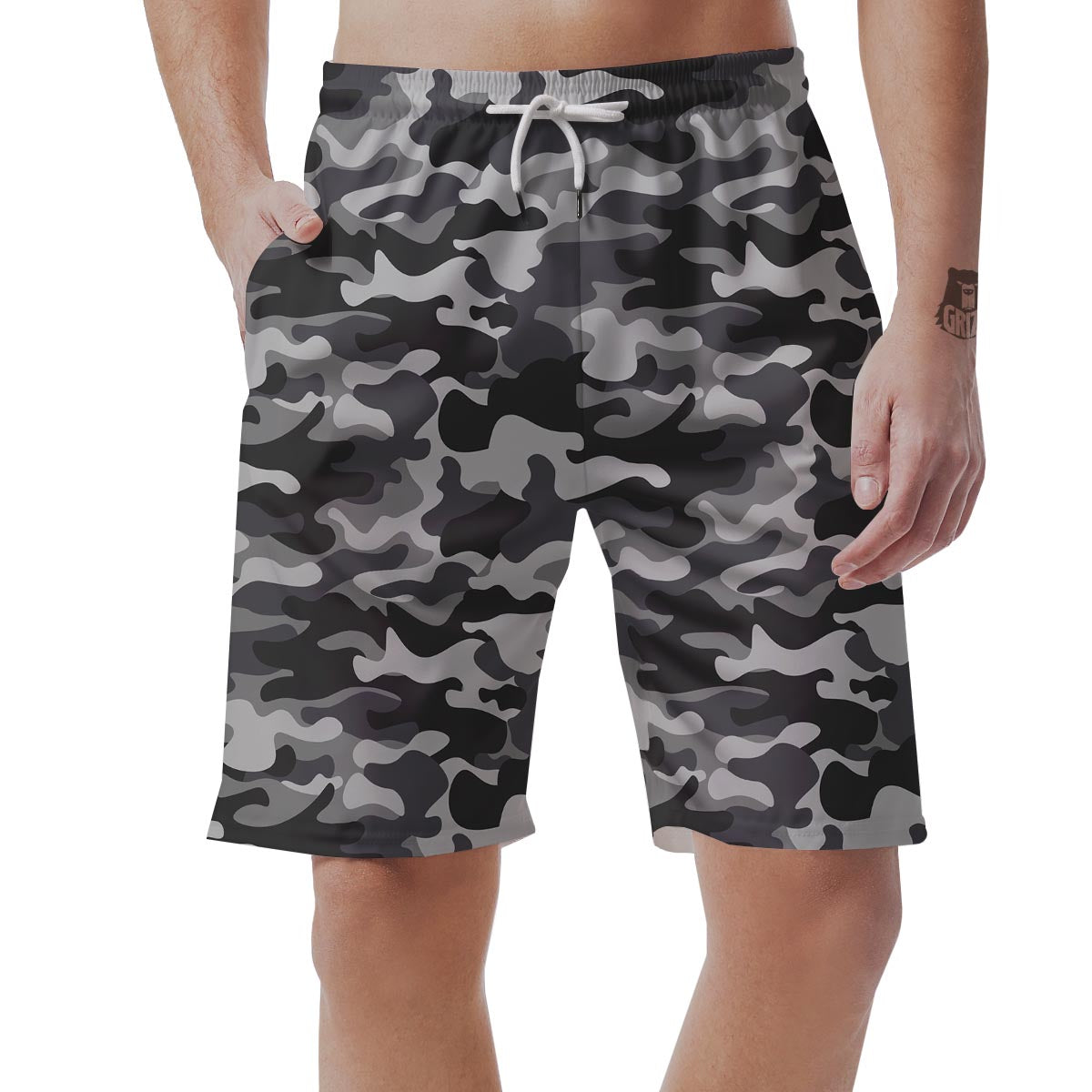 Grey Camouflage Print Men's Shorts-grizzshop