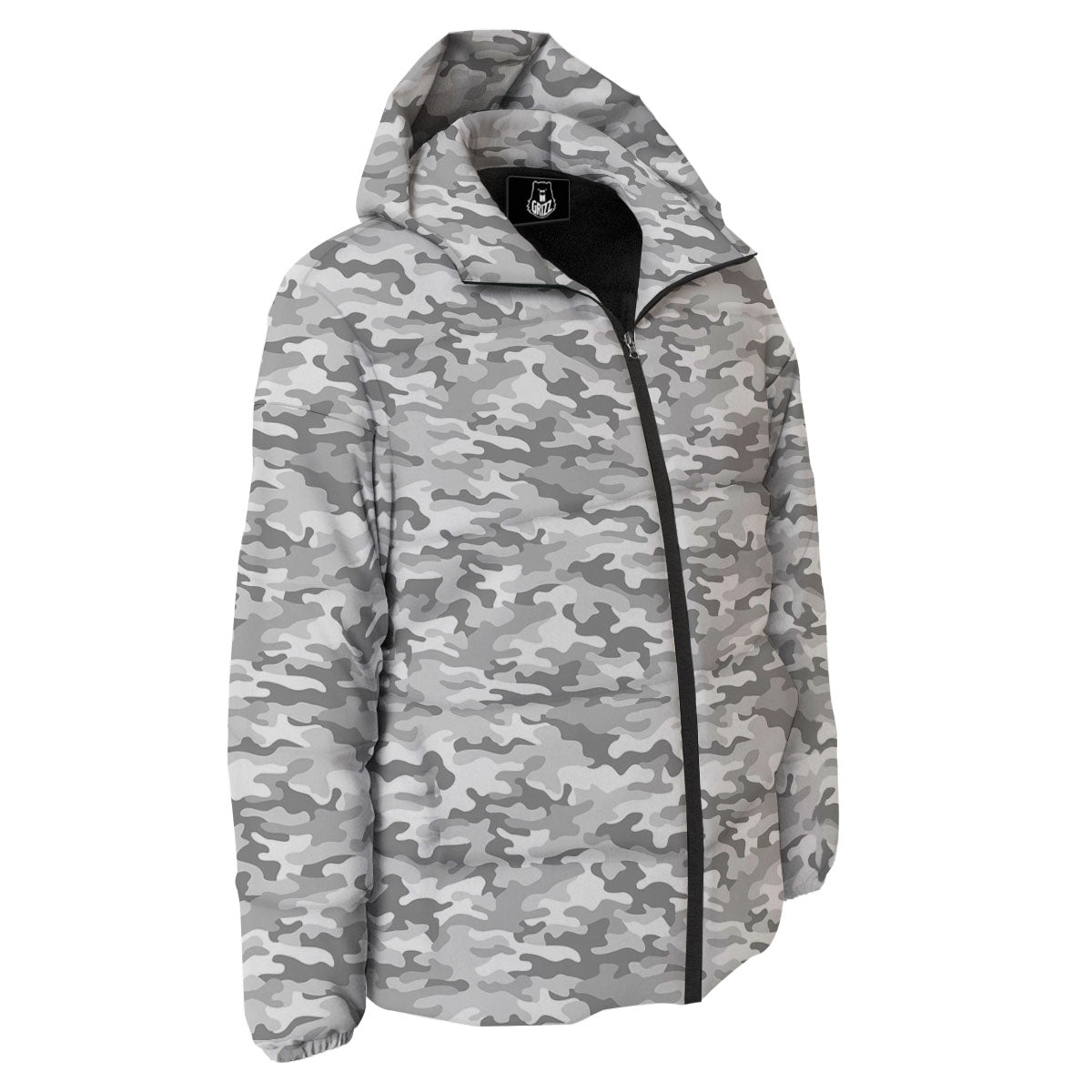 Grey Camouflage Print Pattern Down Jacket-grizzshop