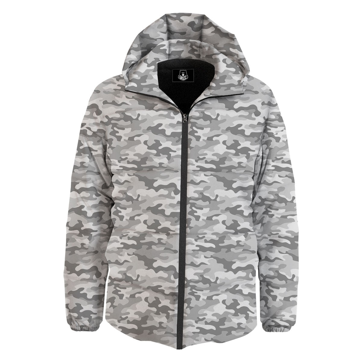 Grey Camouflage Print Pattern Down Jacket-grizzshop