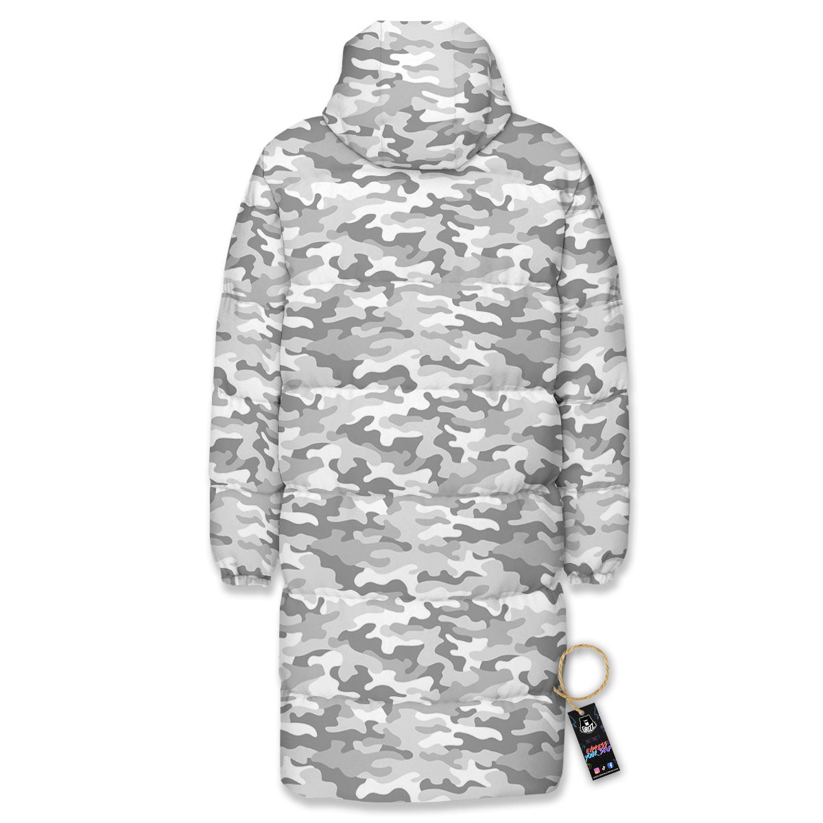 Grey Camouflage Print Pattern Long Down Jacket-grizzshop