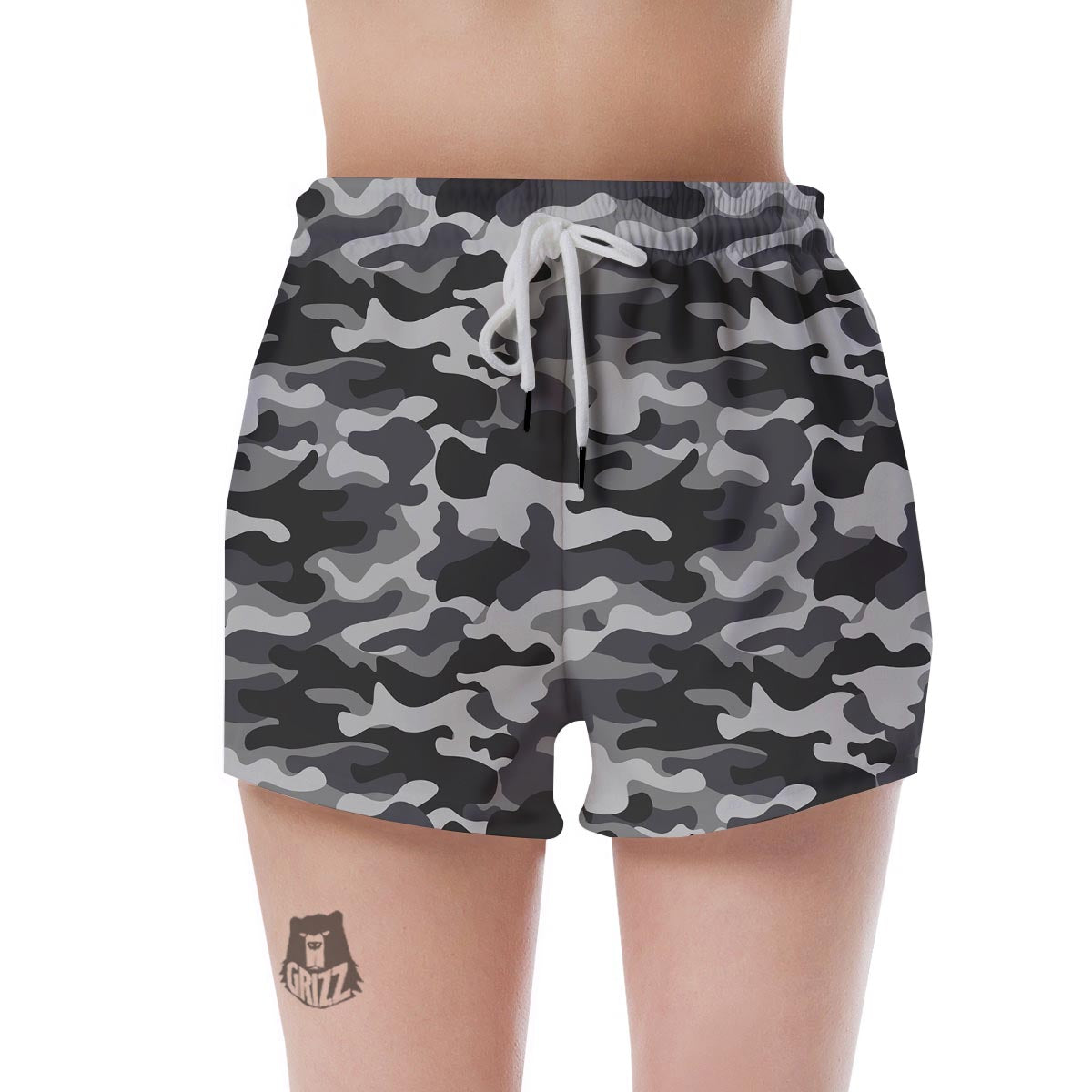 Grey Camouflage Print Women's Shorts-grizzshop