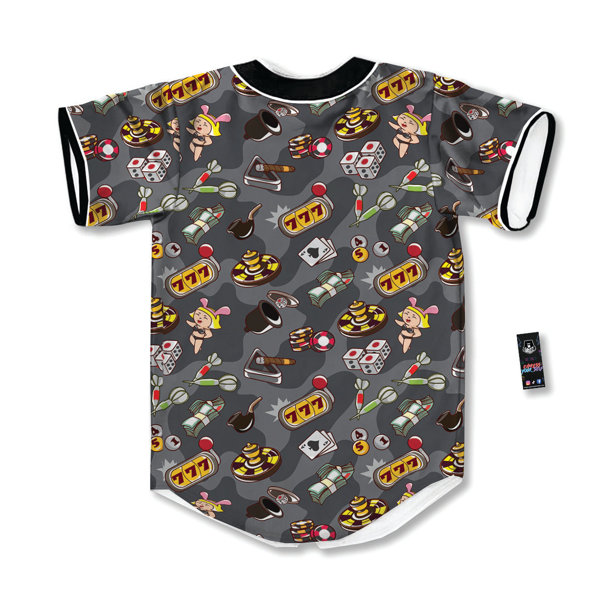 Grey Cute Casino Print Pattern Baseball Jersey-grizzshop