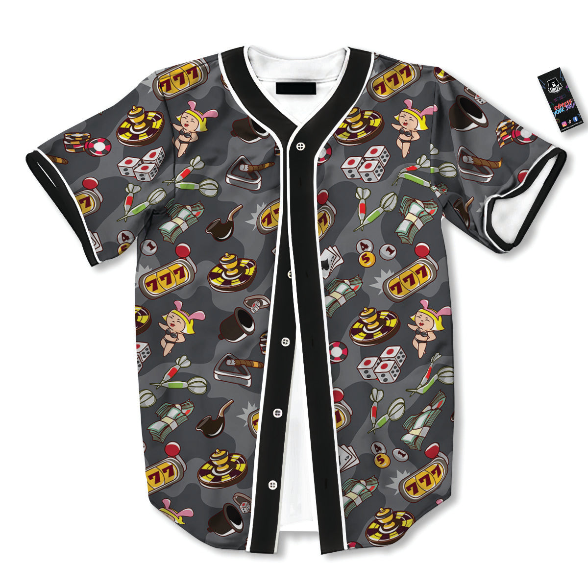 Grey Cute Casino Print Pattern Baseball Jersey-grizzshop