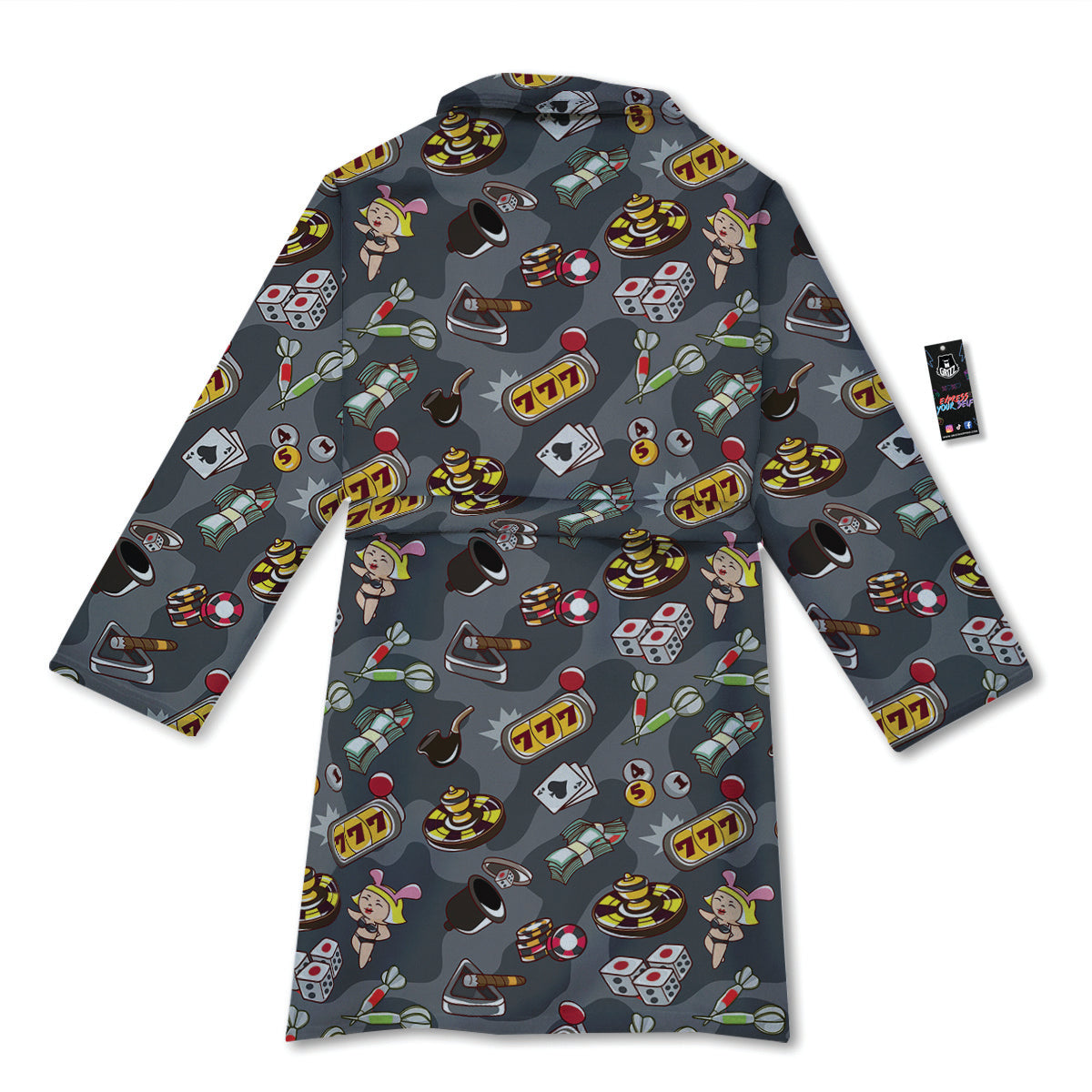 Grey Cute Casino Print Pattern Bathrobe-grizzshop
