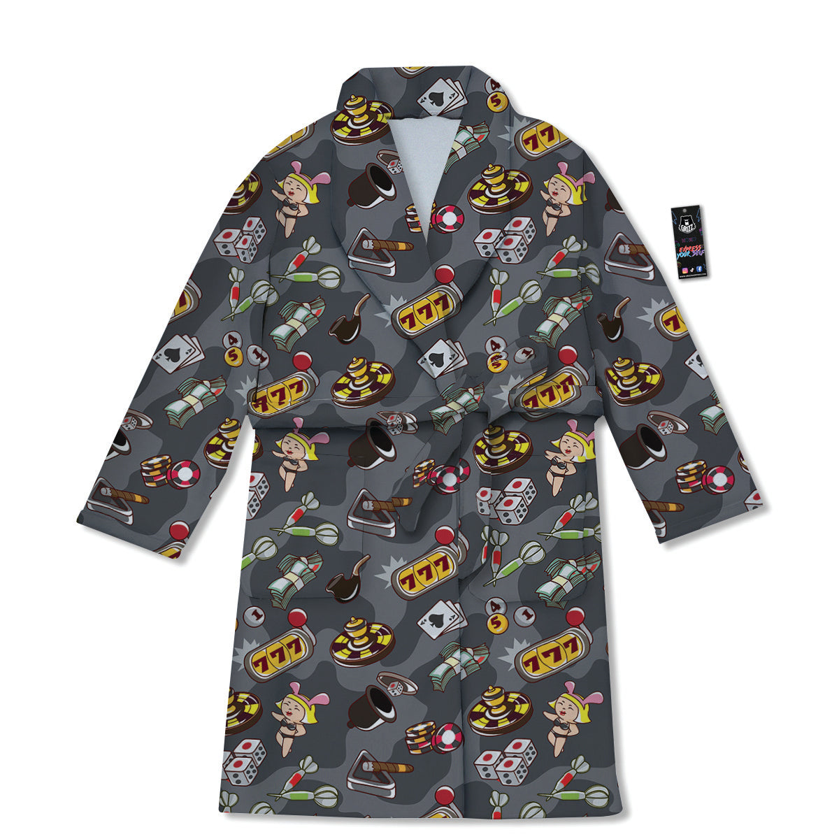 Grey Cute Casino Print Pattern Bathrobe-grizzshop