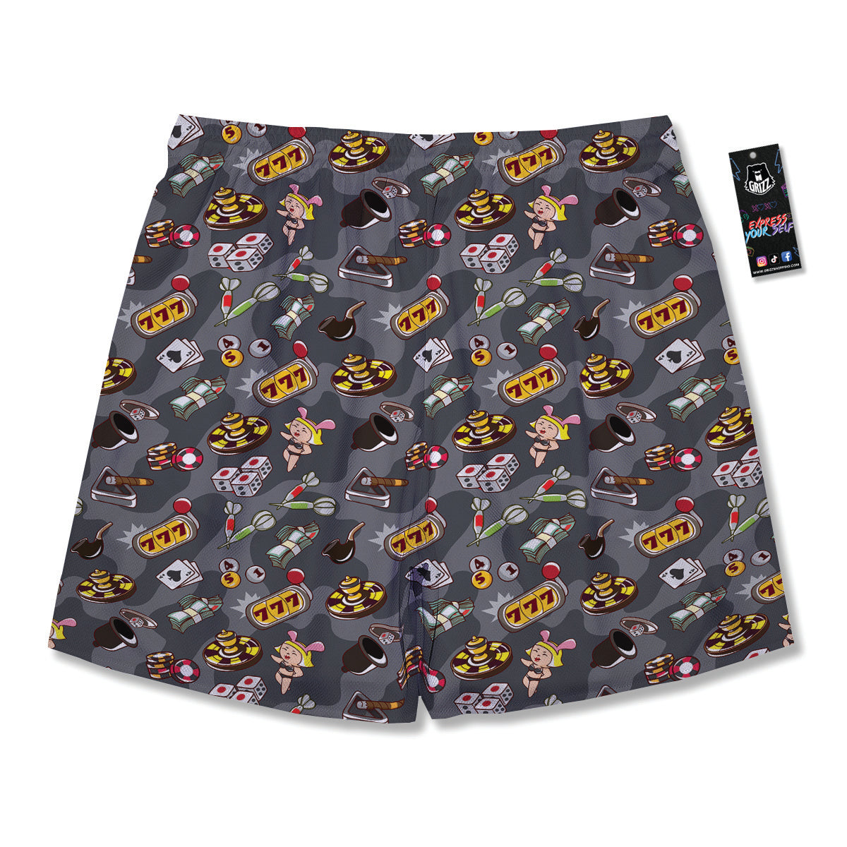 Grey Cute Casino Print Pattern Men's Running Shorts-grizzshop