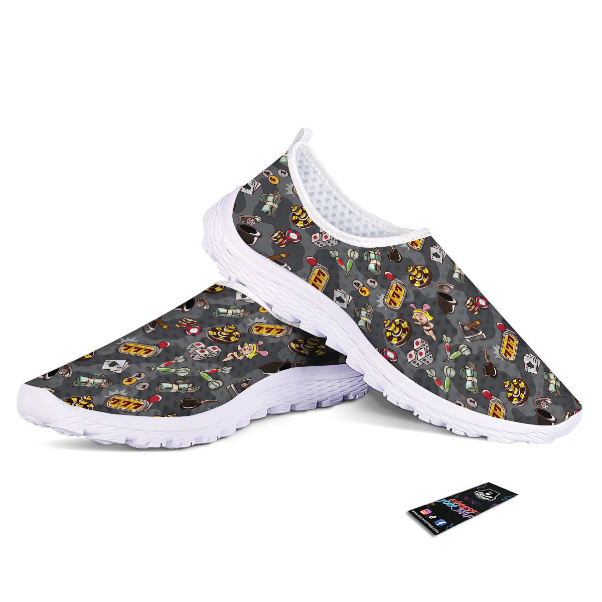 Grey Cute Casino Print Pattern Nurse Shoes-grizzshop