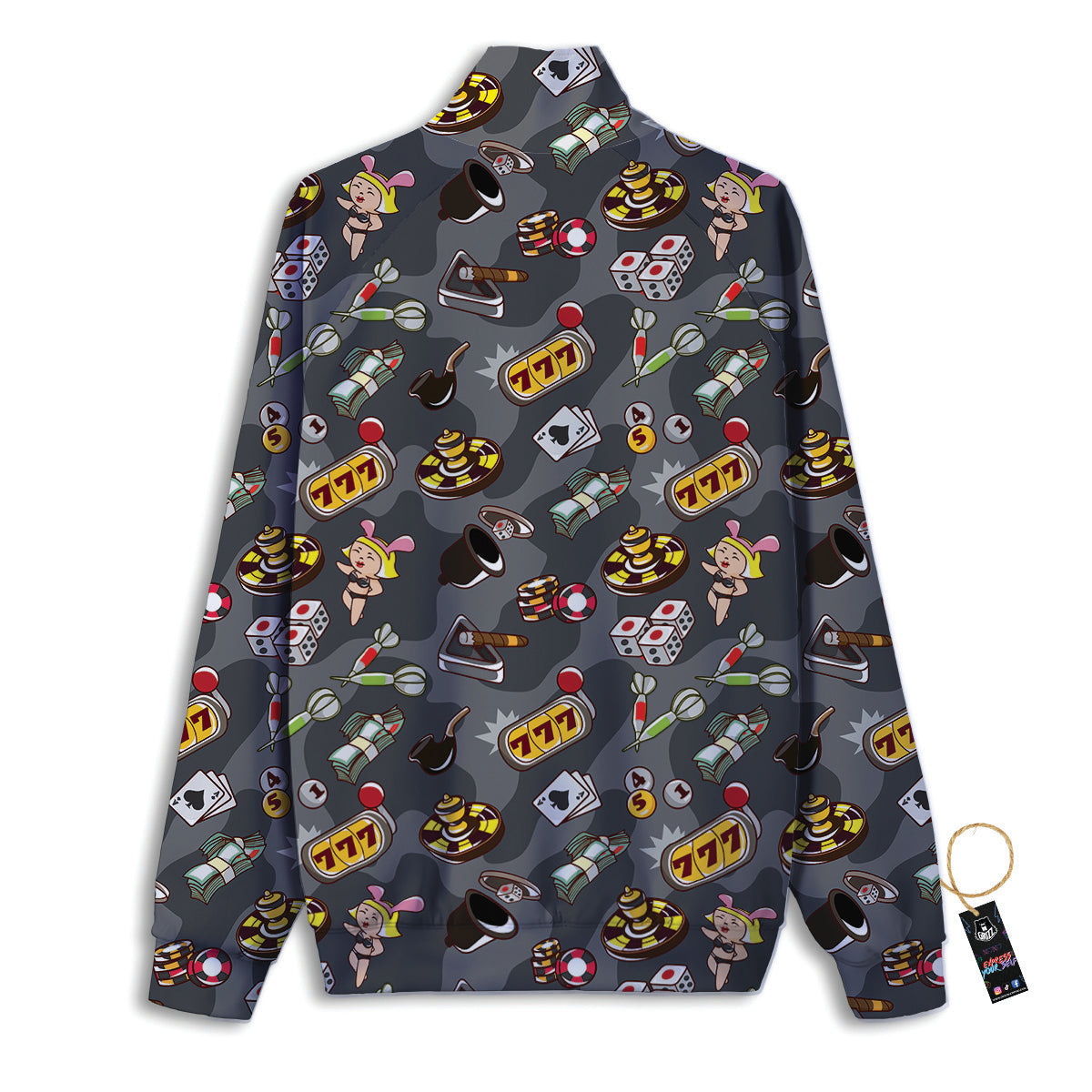Grey Cute Casino Print Pattern Track Jacket-grizzshop