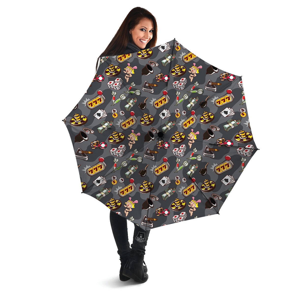 Grey Cute Casino Print Pattern Umbrella-grizzshop