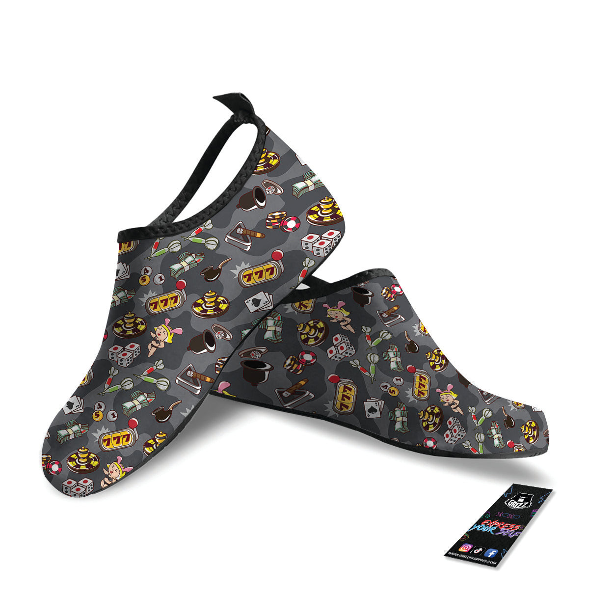 Grey Cute Casino Print Pattern Water Shoes-grizzshop