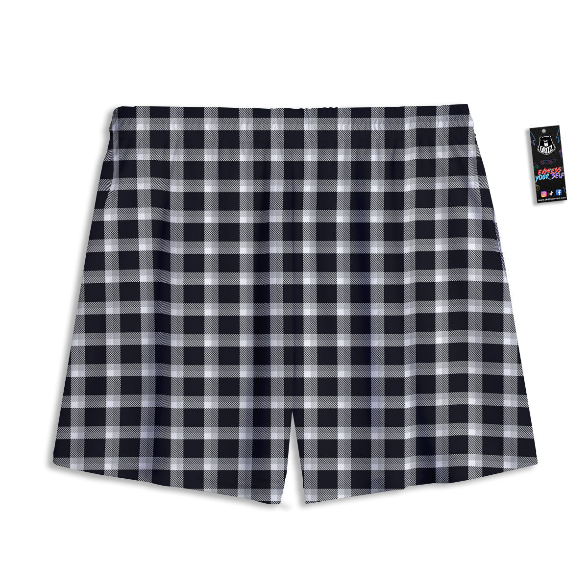 Grey Dark And White Gingham Print Mesh Shorts