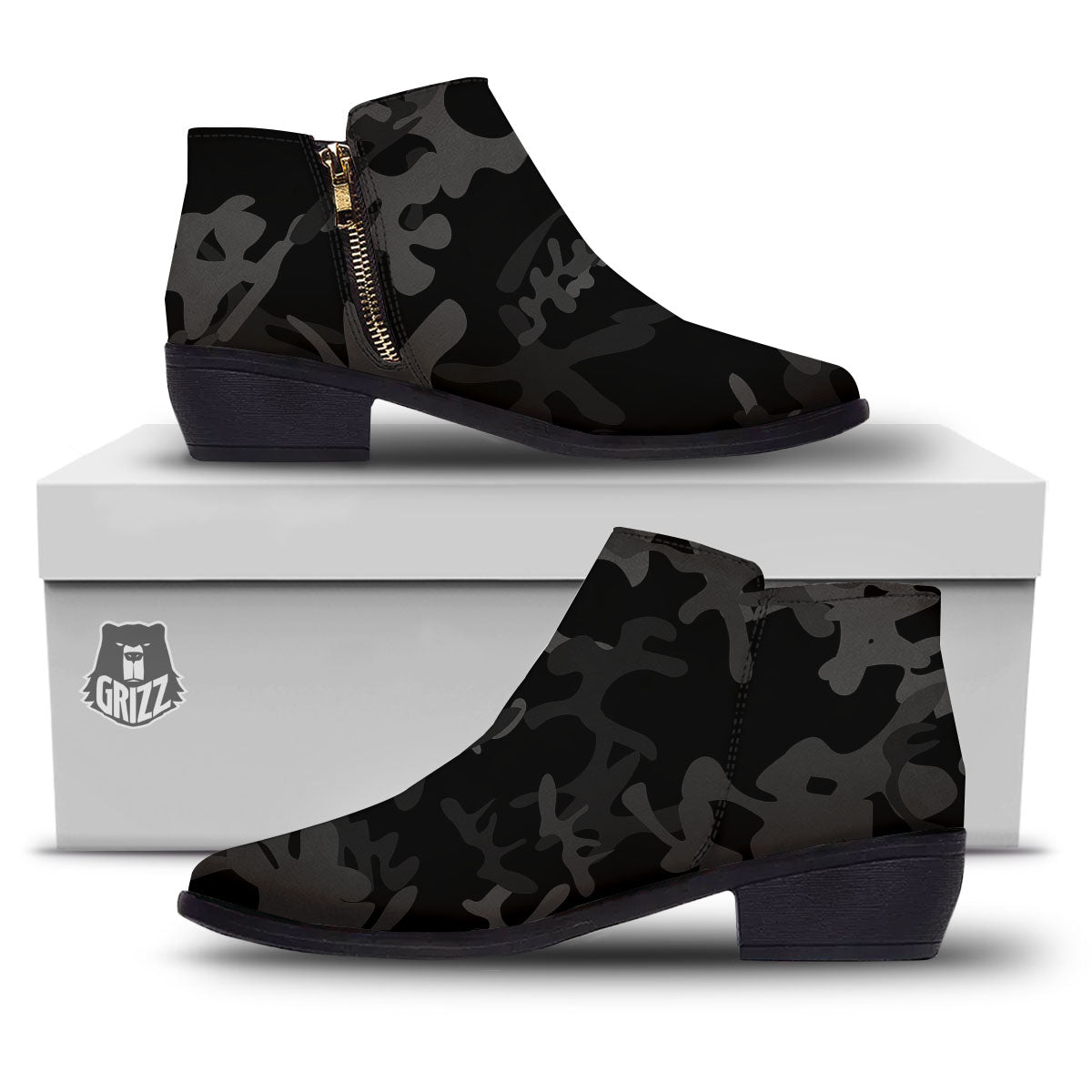 Grey Digital Camo Black Print Pattern Ankle Boots-grizzshop
