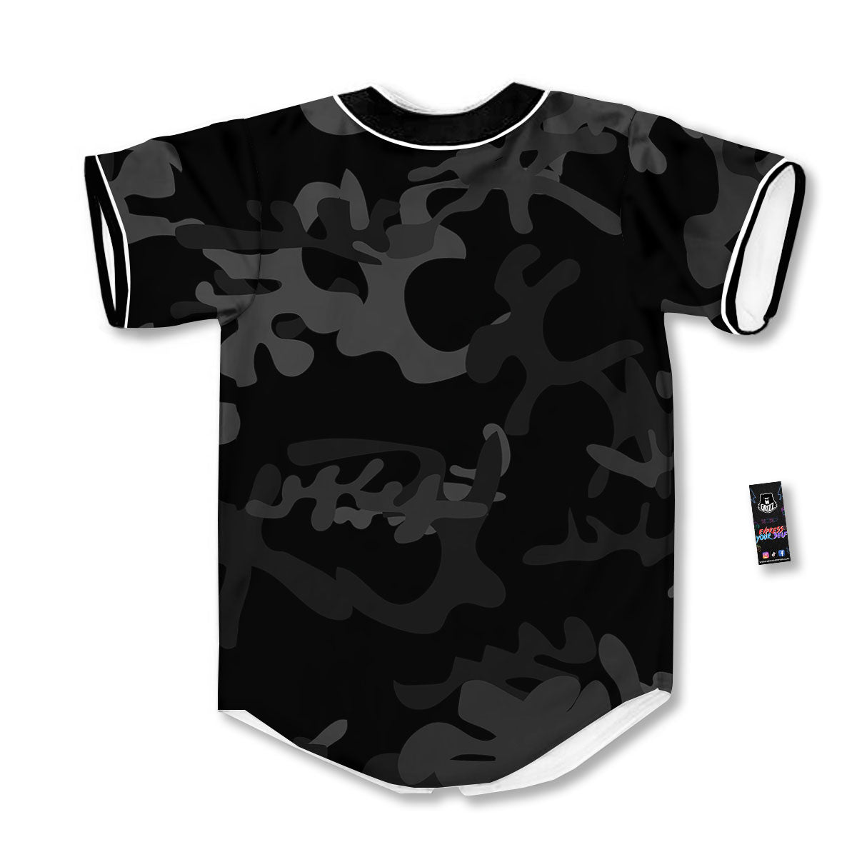 Grey Digital Camo Black Print Pattern Baseball Jersey-grizzshop