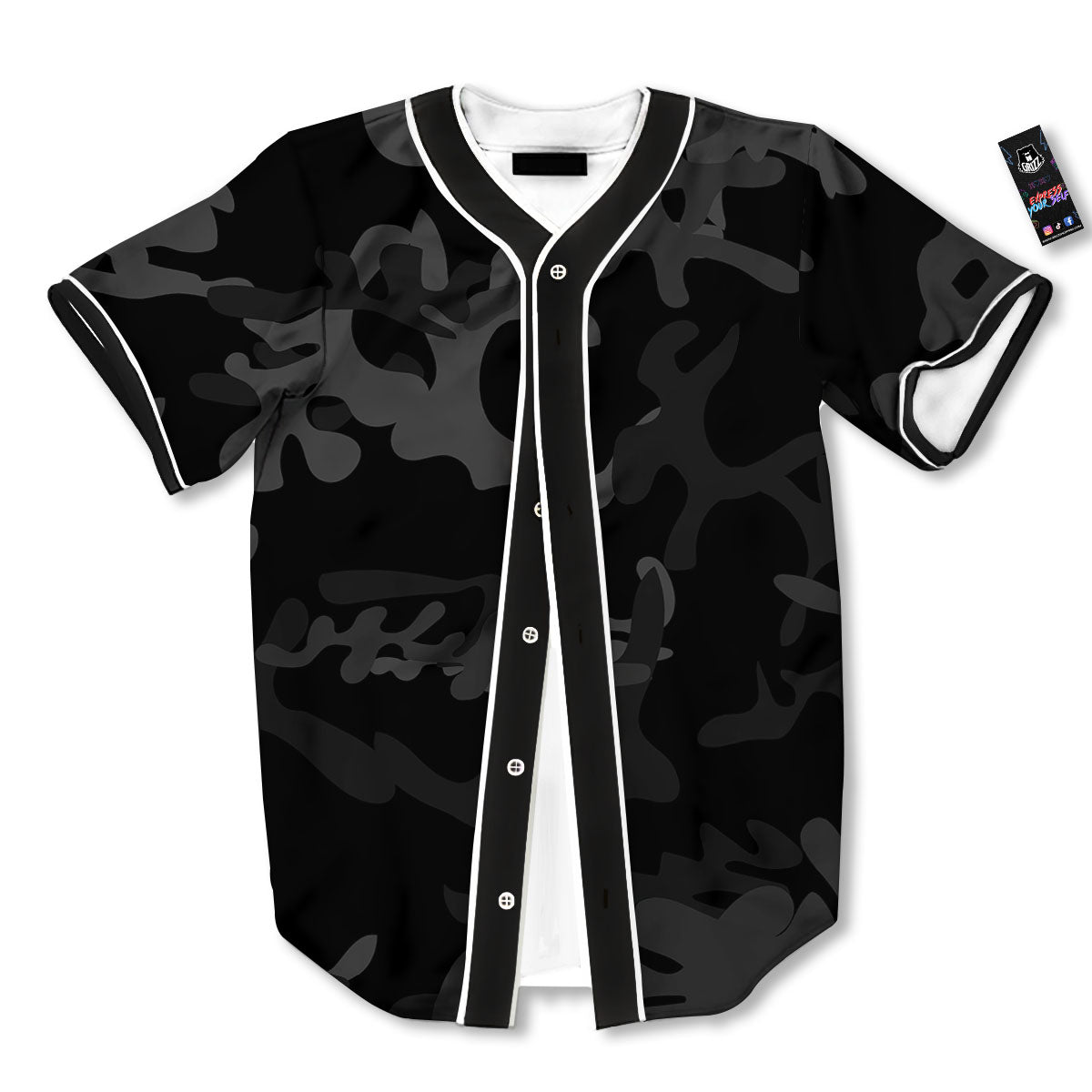 Grey Digital Camo Black Print Pattern Baseball Jersey-grizzshop