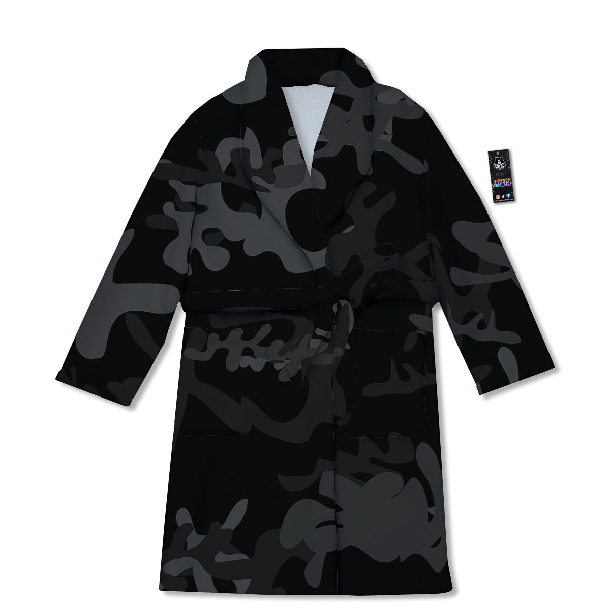 Grey Digital Camo Black Print Pattern Bathrobe-grizzshop