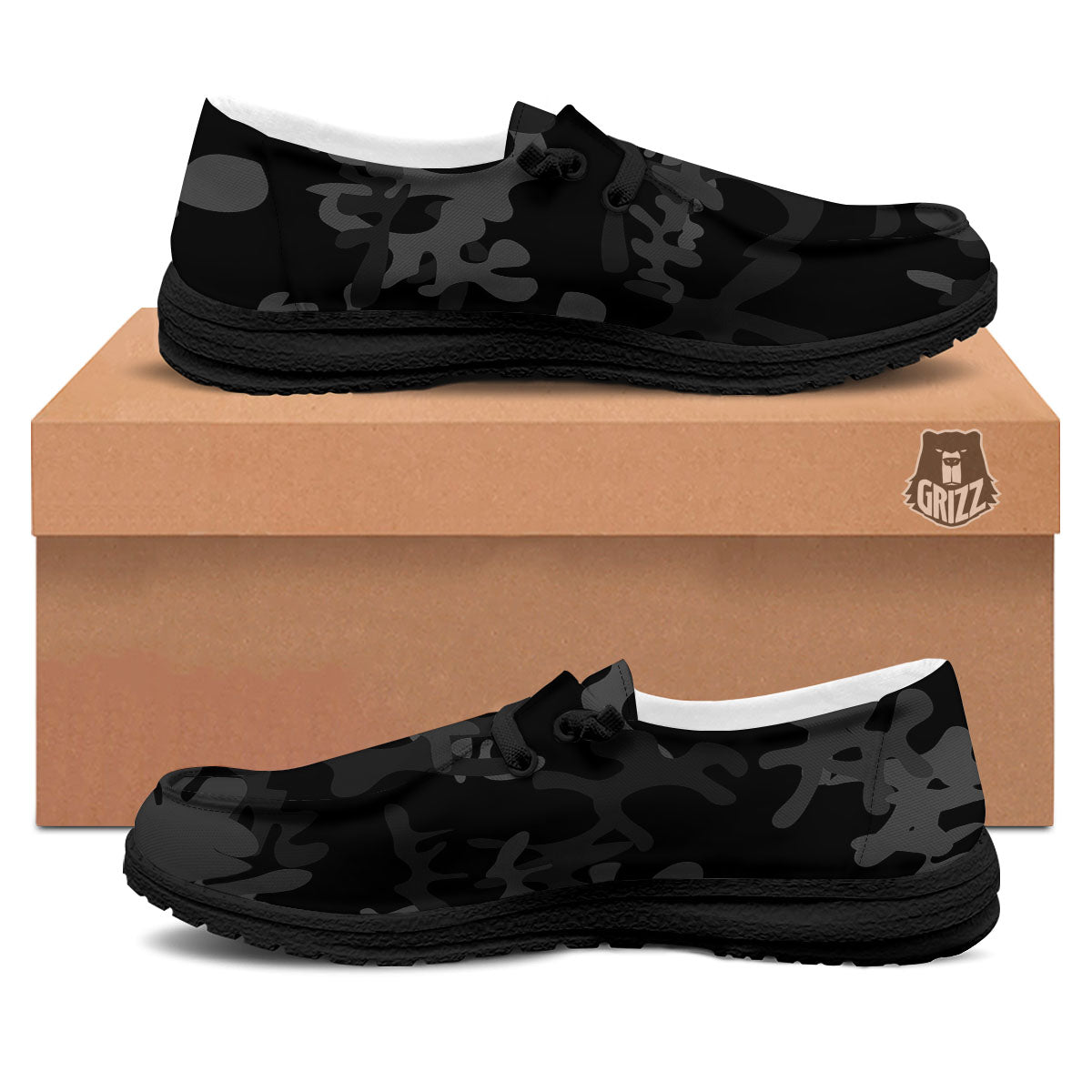 Grey Digital Camo Black Print Pattern Black Loafers-grizzshop