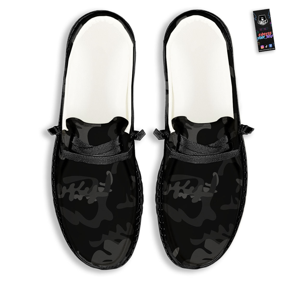 Grey Digital Camo Black Print Pattern Black Loafers-grizzshop
