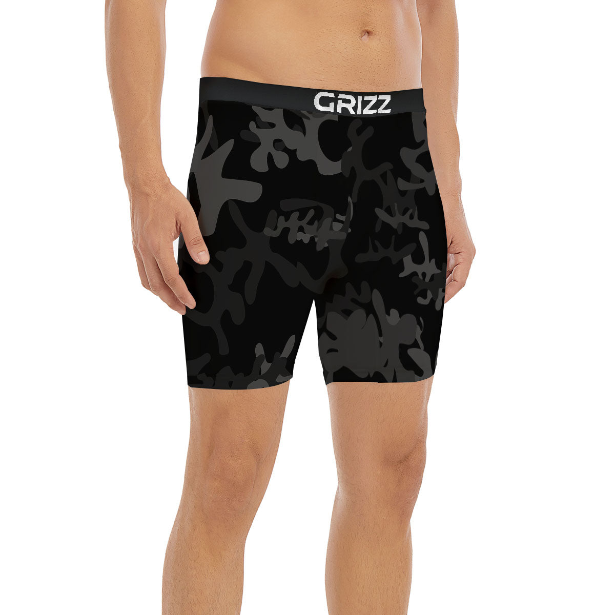 Grey Digital Camo Black Print Pattern Boxer Briefs-grizzshop