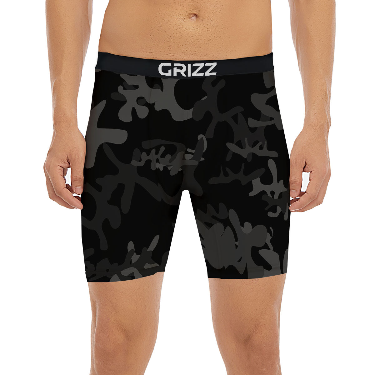 Grey Digital Camo Black Print Pattern Boxer Briefs-grizzshop