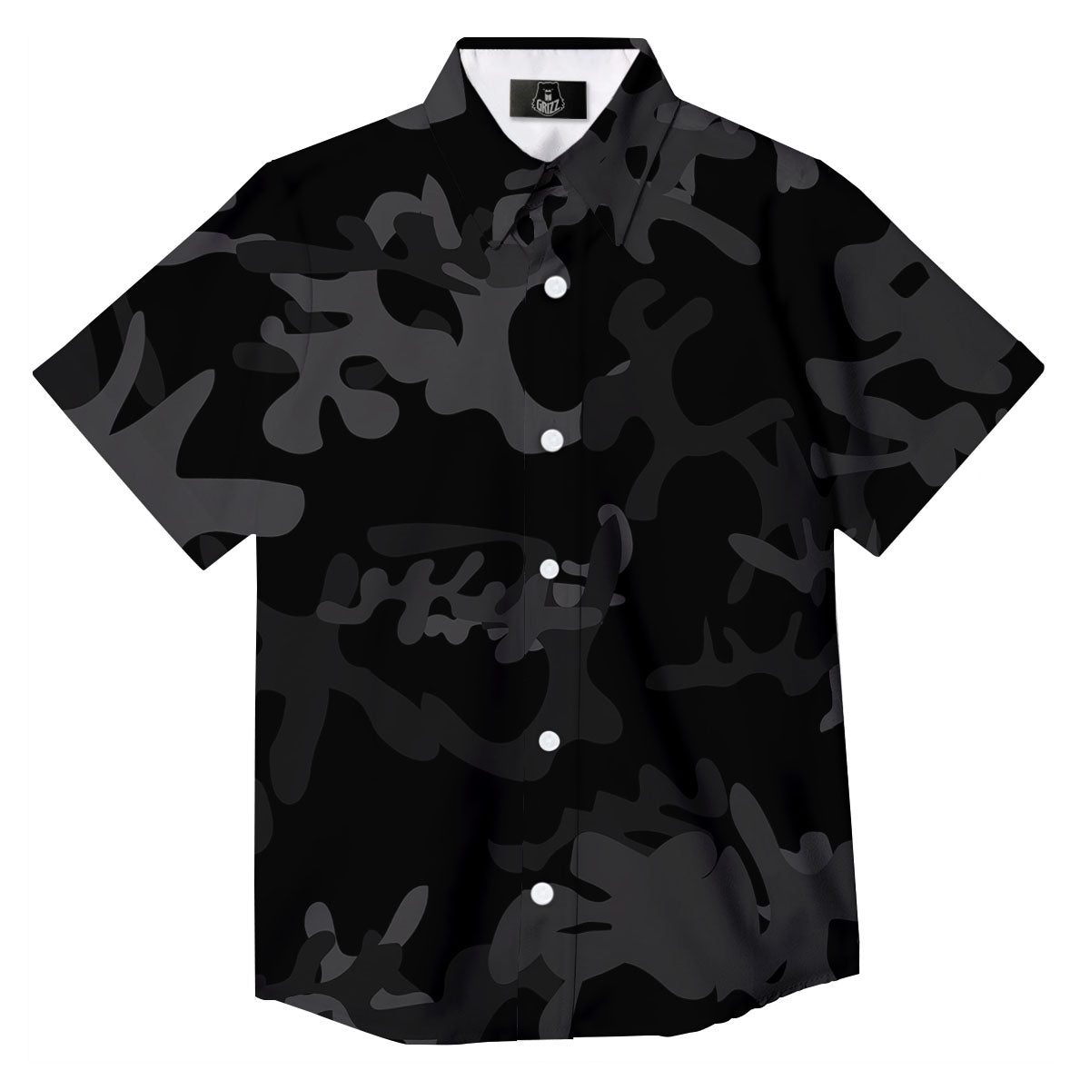 Grey Digital Camo Black Print Pattern Button Up Shirt-grizzshop