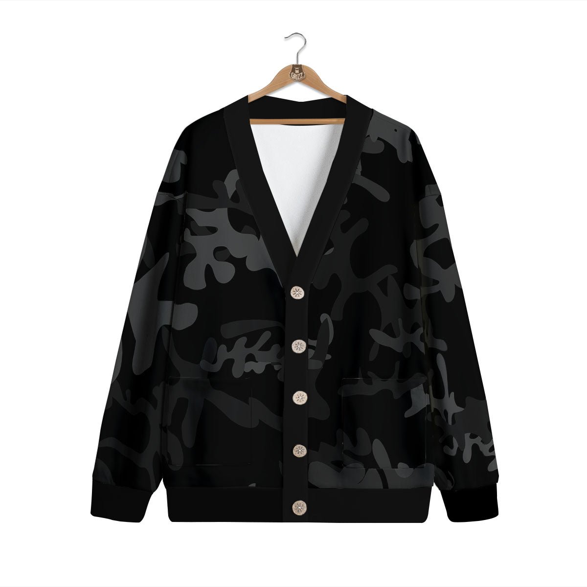 Grey Digital Camo Black Print Pattern Cardigan-grizzshop