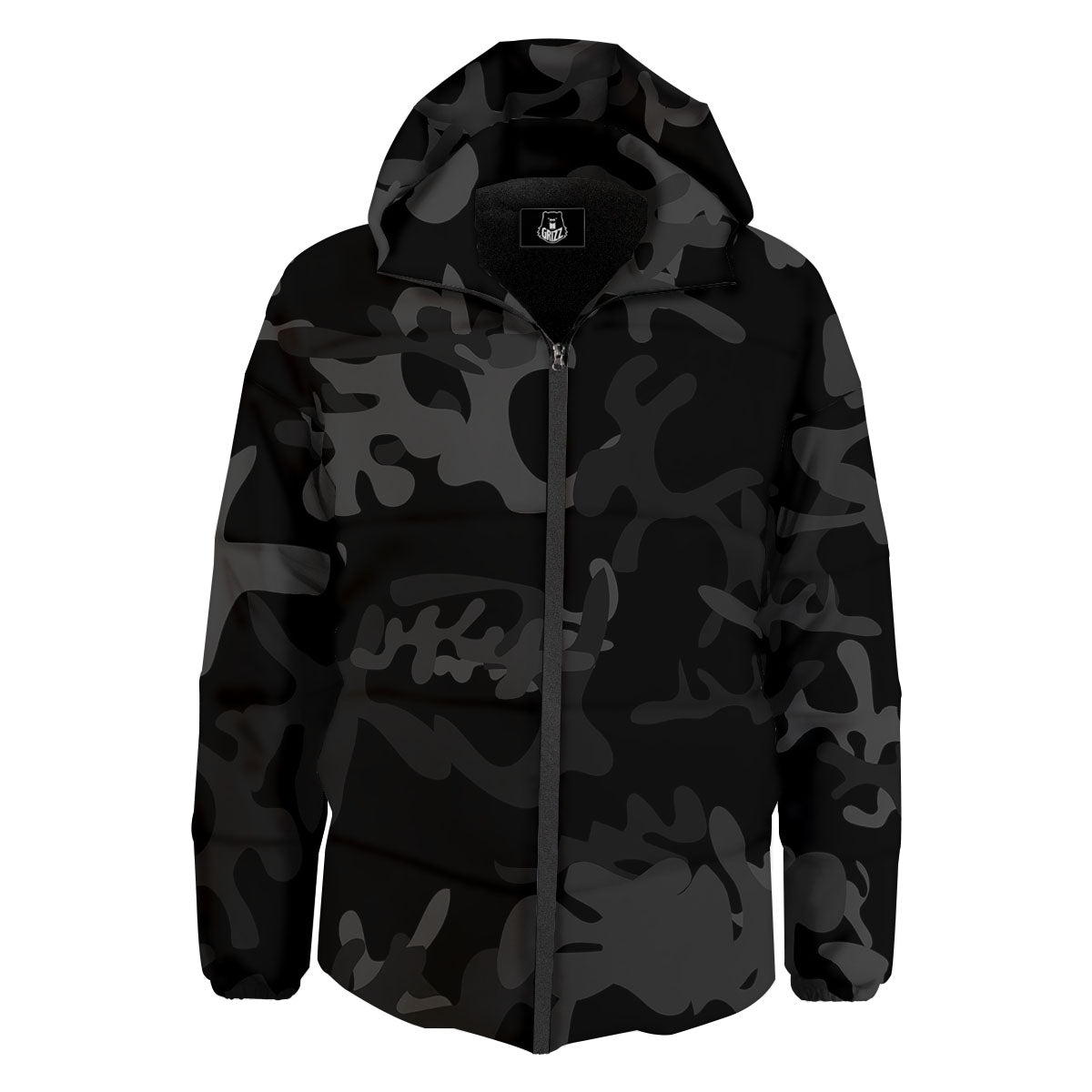 Grey Digital Camo Black Print Pattern Down Jacket-grizzshop