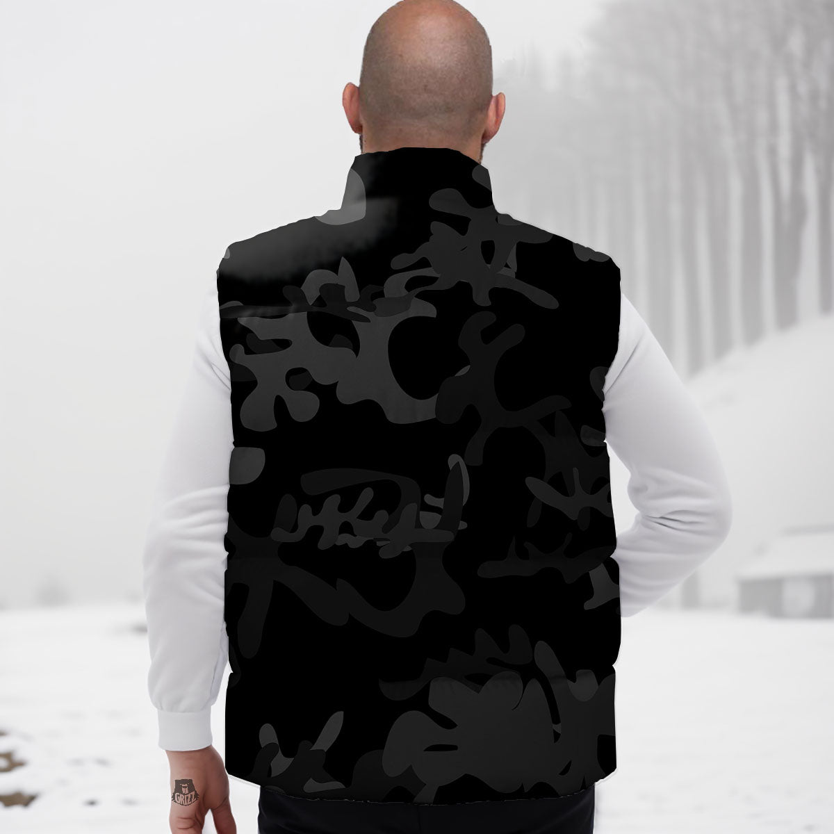 Grey Digital Camo Black Print Pattern Down Vest