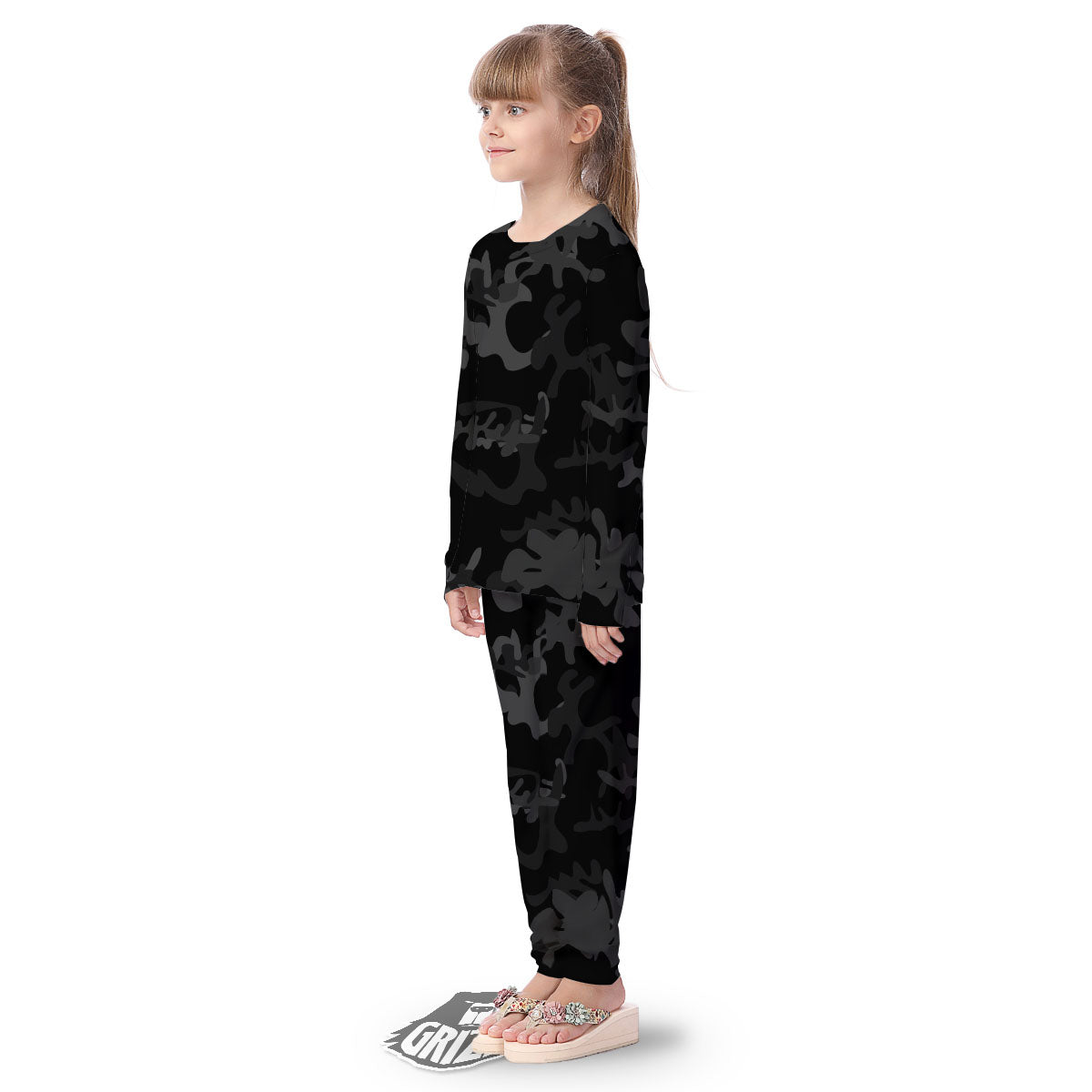 Grey Digital Camo Black Print Pattern Kid's Pajamas-grizzshop